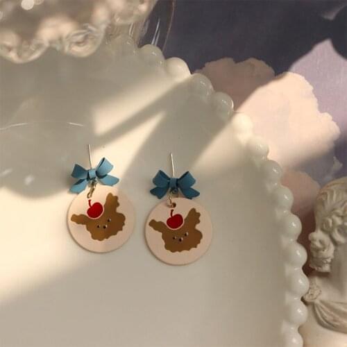 Blue Bow Cute Cartoon Bear Earrings for Women Summer 2021 Trend Girl Ear Stud Student Dating Jewelry Female Friends Gift M4
