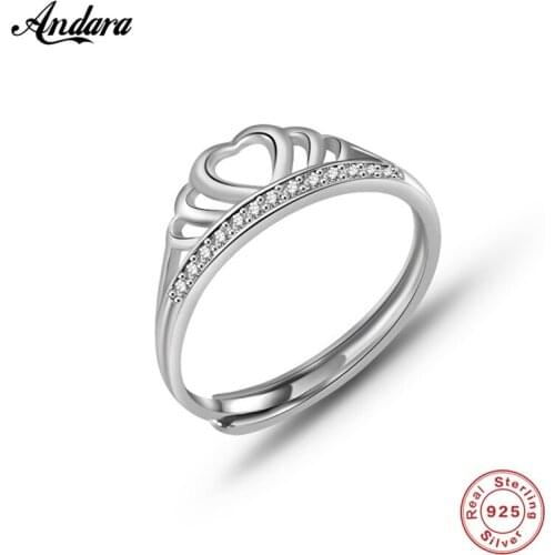 100% Genuine 925 Sterling Silver Forever Clear CZ Heart Crown Finger Rings for Women Wedding Engagement Jewelry