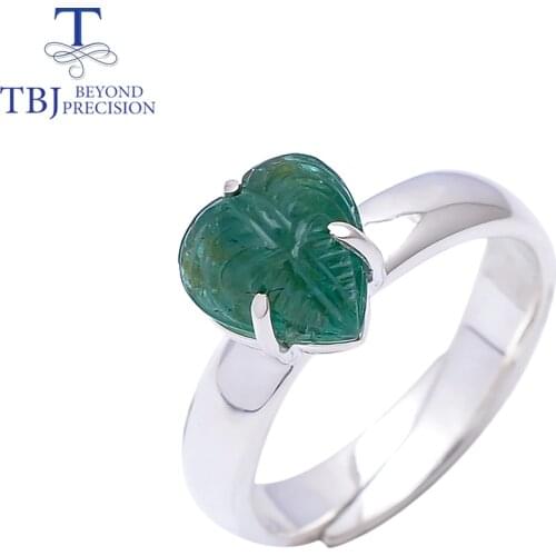 TBJ ,Unique Natural Emerald handmade Ring ,Engraving heart tree leaf design gemstone Jewelry pure 925 sterling silver women
