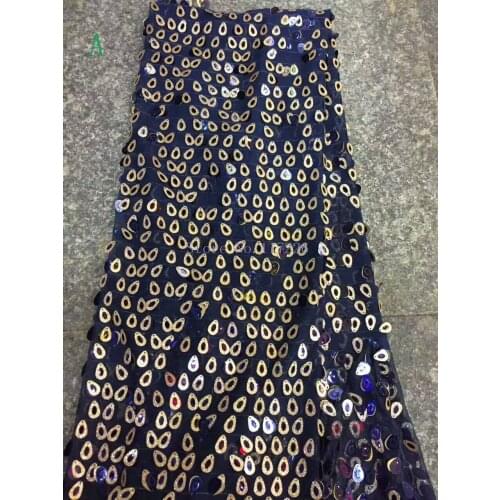 Gold big sequins african tulle Sequins lace fabric french lace fabric New design african lace fabric with sequins JRB-49178