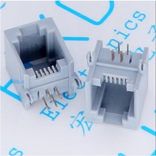 100pcs/lot RJ11 socket gray 6P4C telephone crystal head socket 5521-6P4C bending feet 90 degrees