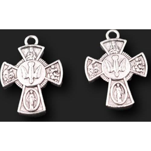 20pcs Silver Plated Virgin Mary Catholic Crosses Pendants DIY Charms Necklace Earring Jewelry Metal Crafts Making 18*24mm A2462