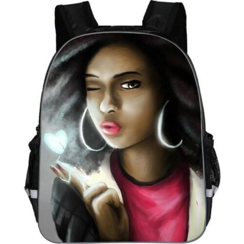 11/13/16 Inch Black Afro Girls Print Backpack in School Stylish Girls Bagpack for Children Kids Rucksack Mochila