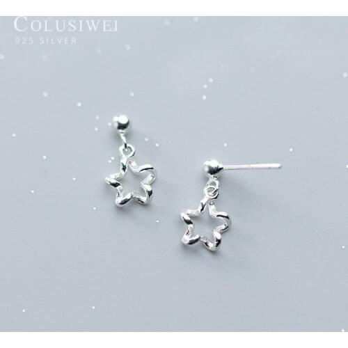 Colusiwei Genuine 925 Sterling Silver Pentagram Star Dangle Earrings for Women Cute Flower Korean Style Fashion Jewelry