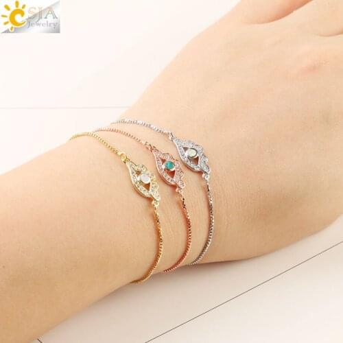 CSJA Devil Eye Bracelet Opal Micro Inlay Zircon Evil Eyes Copper Chain Bracelets Fortunate Adjustable Bangles Women Jewelry G119