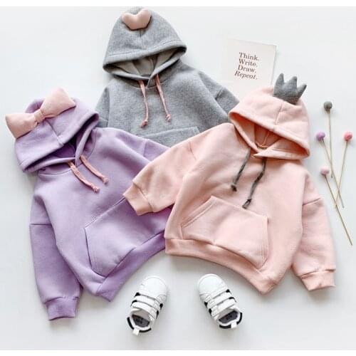 Children Girls Autumn Clothing Bowknot Hoodies Plush Hooded Sweater Kids Fashion Sweatshirts Tracksuit Top Clothes 1-7 Years