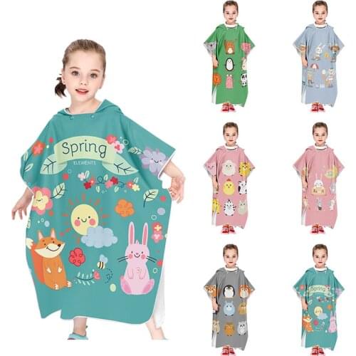 Children Cartoon Beach Towel Microfiber Water Absorbed Beach Poncho Swim Surf Wetsuit Changing Robe Bath Towel with Hood