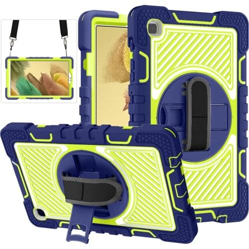 For Samsung Galaxy Tab A7 Lite T220/T225, Kid Proof Full Body Protective Case 360 Rotatable Kickstand & Hand Strap Cover