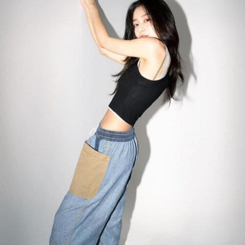 2021 New Handsome Color Matching, Men And Women Wear Loose Straight High Waist Jeans On Both Sides