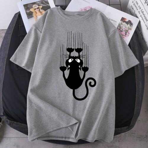 Funny kitten Cats t T Shirts Women Short Sleeve O-Neck Oversize Tshirts Hip Hop Black Casual Tops Tees Breathable Poleras Female