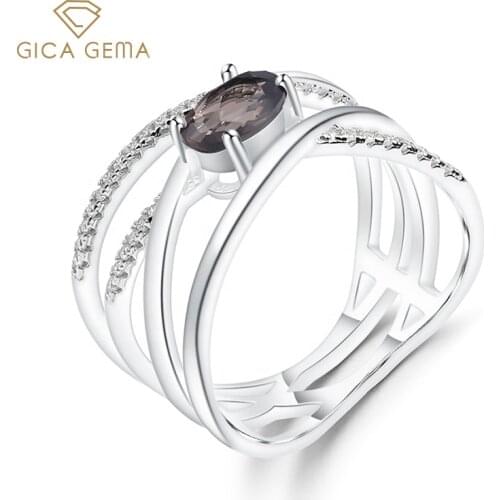 GICA GEMA Natural Smoky Quartz Rings For Women 925 Sterling Silver 5*7mm Oval Gemstone Lady Party Fine Jewelry Anniversary Gifts