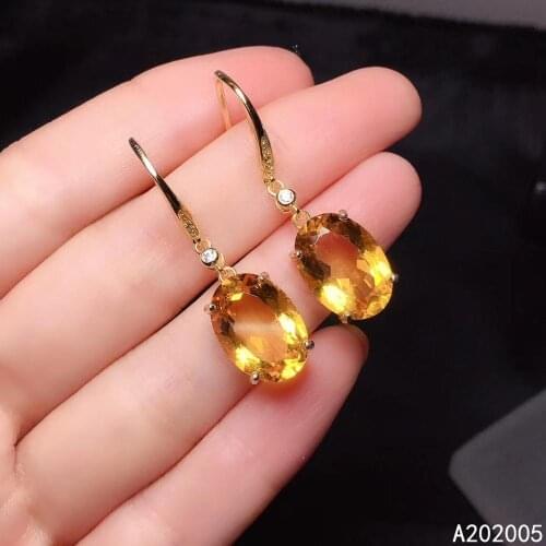 KJJEAXCMY Fine Jewelry 925 sterling silver inlaid Citrine female earrings Eardrop beautiful hot selling