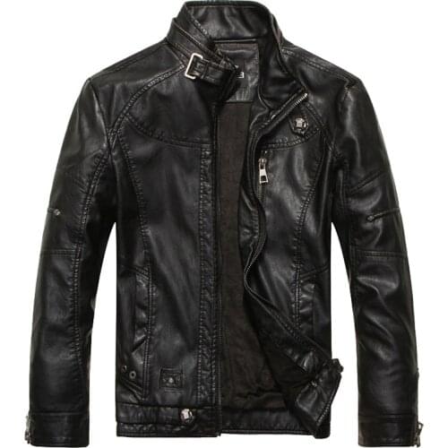 Classic Casual Mens Leather Jacket Fashion High Quality Pilot Warm Pu Male Slim Zipper Black Khaki Autumn Winter Cotton Jacket