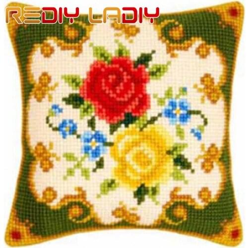 Cross Stitch Cushion Daisy Sunflowers Chunky Yarn Cross-Stitch Kits Needlework Printed Canvas Pillow Home Decor Arts & Crafts