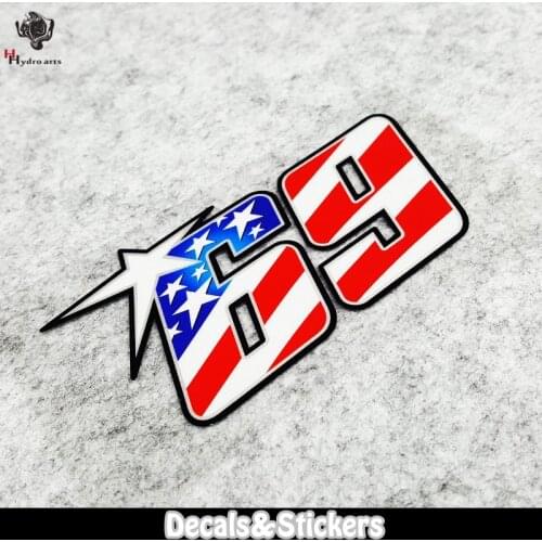 NO.LN284 US Flag Pattern NO.69 MOTO GP Reflective Car Sticker Decals Racing Motorcycle Windshield Bike Tank cup