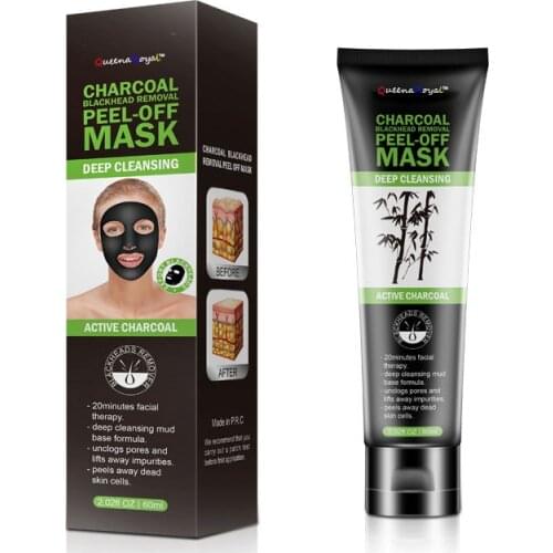 QueenaRoyal Bamboo Charcoal Tear and Pull Facial Mask Remove Blackhead Leading-Out Liquid Acne White Head Repair Firming Pores