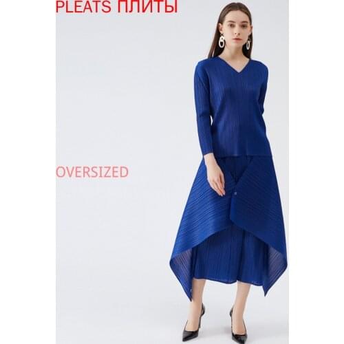 2021 Spring New Miyake Fold Womens Korean Version of the Loose Large Skirt Suit Temperament Commuter Long Sleeve Two-piece Suit