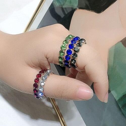 Fashion Popular Boho Style Multicolor Rhinestone Rings Minimalism Stackable Round Crystal Rings Cocktail Party Jewelry