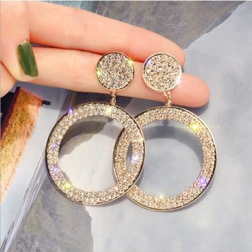 Fashion jewelry exaggerated geometric round inlaid crystal earrings temperament wild exaggerated circle earringd for woman