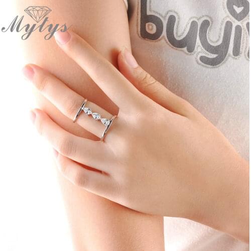 Mytys One Size 54mm circumference size 7 Women Half Fingers Ring 2 ring Connected Zircon white GP Rings R1007