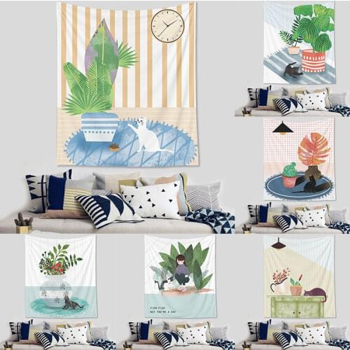 Plant Series Wall Tapestry Decor Dorm Cute Animal Pattern Wall Hanging Tapestry Decorative Balcony Blanket Nordic Home Decor