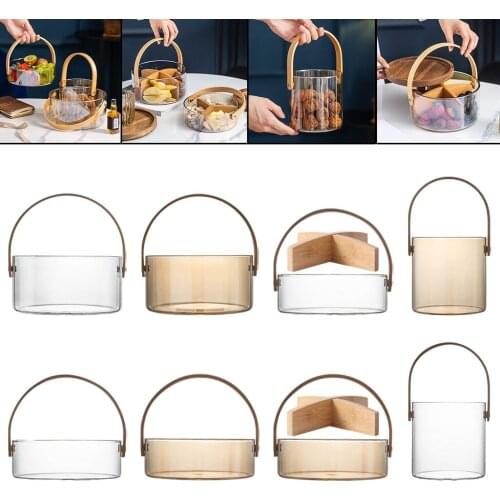 Nordic Clear Glass Serving Tray with Handle Round Dried Fruit Gift Basket Kitchen Supply for Parties Decor