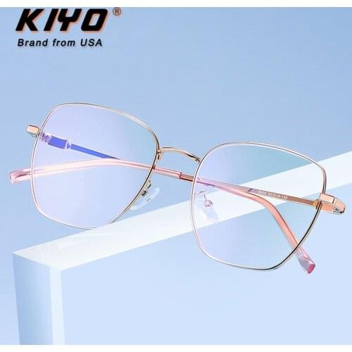KIYO Brand 2020 New Women Men Fashion Anti Blue Light Optical Frame Metal Eyeglasses Frames Square Spectacles Glasses 9656