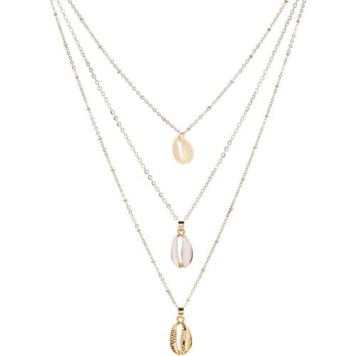 2021 New Shell Necklace European and American Creative Geometric Shell Pendant Necklace Fashion Conch with Gold Edge Collarbone