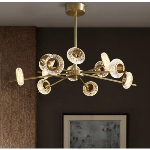 New Design Copper Chandelier for Living Room Dining Loft Luxury Crystal Modern LED Ceiling Pendant Lamp Home Decor Light Fixture