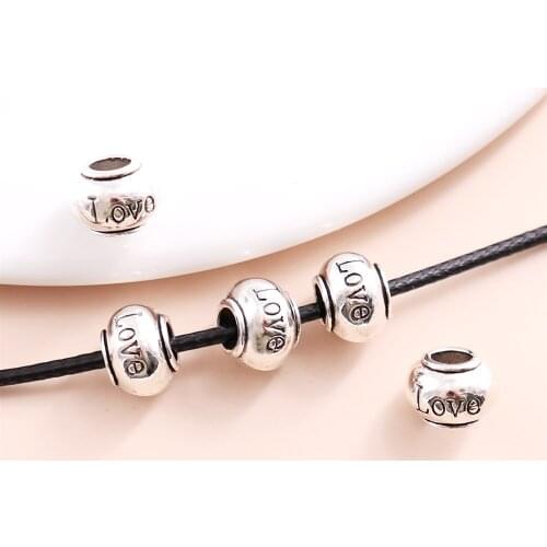 Vintage Silver Round heart big hole beads fit Pandora Charms diy European Bracelets Jewelry Making Handmade 35pcs/lot