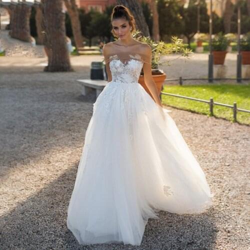 Country Tulle Wedding Dresses for Women Off the Shoulder Boat Neck A Line Floor Length Hippie Bridal Gowns Custom Made