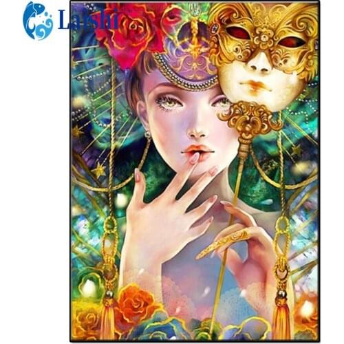 Full Square Diamond Embroidery Japanese geisha, mask woman DIY Diamond Painting Cross Stitch full Drill Picture of Rhinestones