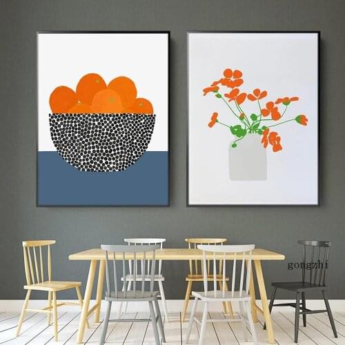 Fruit Oranges Potted Flower Nordic Poster Minimalist Abstract Canvas Painting and Prints Wall Art Picture Living Room Home Decor