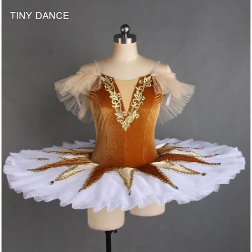 Adult Girls Professional Ballet Dance Tutus Coffee Brown Velvet Bodice with White Pancake Tutu Skirt Solo Costumes BLL061