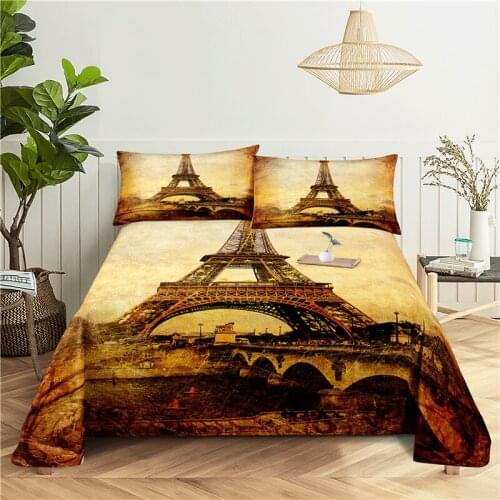 Famous Buildings Bedding Sheet Home Digital Printing Polyester Bed Flat Sheet With Pillowcase Print Bed Sheet