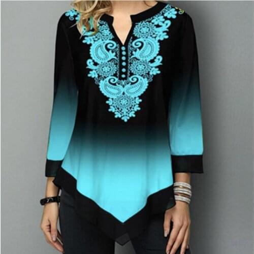 Shirt Women Spring Summer Blouse 3/4 Sleeve Casual Printing Female fashion shirt Tops Plus Size 5XL StreetShirt