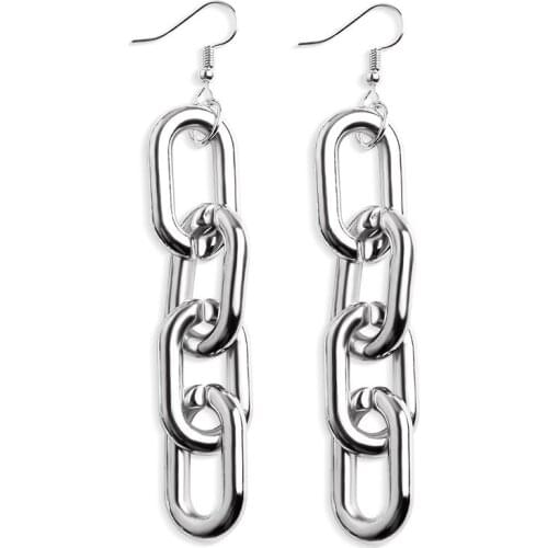 4 Loops Thick Chain Metallic Pendant Punk Golden Silver Plated Dangle Earrings Drop Earrings