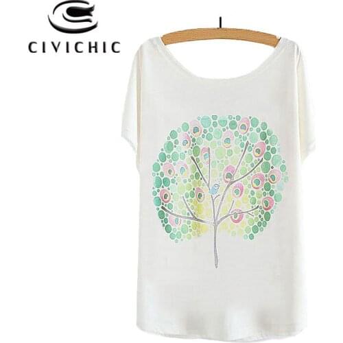 CIVI CHIC Girl Summer Cute Loose T Shirt Woman Bat Sleeve Tops Fresh Tree Floral Print Tshirt One Size Tees Cotton T-shirt WST98