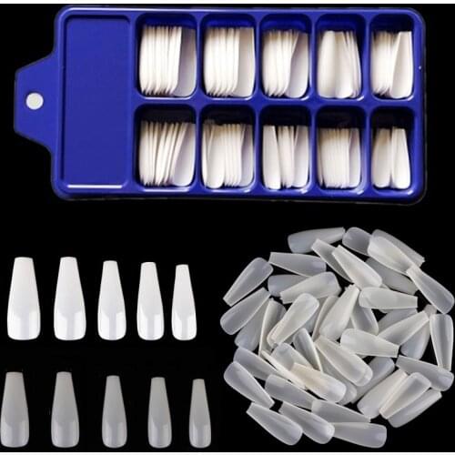 Taoye teemo 100Pcs Long Ballerina Nails Clear Coffin Fake Nails Tips ABS Boxed Full Cover Pointed Fasle Nails Manicure Charms