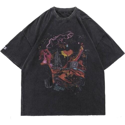 Dark Graffiti Hip Hop T Shirt Men Women Streetwear Harajuku Short Sleeve Shirts 2021 Summer Loose Cotton Washed Tshirt