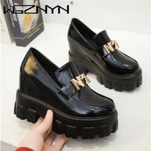 Metal Chain Platform Oxford Shoes Women 2021 Autumn Designer Black PU Leather Chunky Flats Women Casual Boat Shoes Loafers