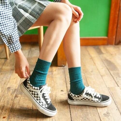 Solid Colors Women 100% Cotton Socks High Quality Autumn Winter Rib Top Paddy Daily Basic Colorful Soft Socks Lady 2021