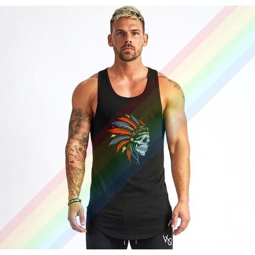 Indiana Headdress Skull With Colorful Feathers Comfortable Bodybuilding Tank Tops For Men Summer Gym Clothing Customized Vest