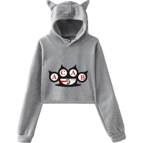 Acab spring new hot sale Kawaii cat ear cotton hoodie casual all-match pullover loose hoodie tops comfortable short sexy hoodie