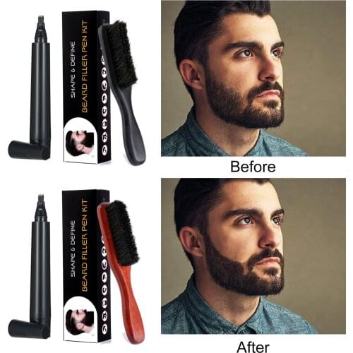 Four-prong Waterproof Beard Pen And Beard Brush And Shredded Hair Brush Combination Coverage Long-lasting Repair Shape