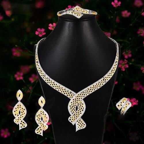 Blachette High Quality Brand Luxury Necklace Earrings Rings Bracelets Jewellery Full Cubic Zirconia Dubai Bridal Jewelry Set