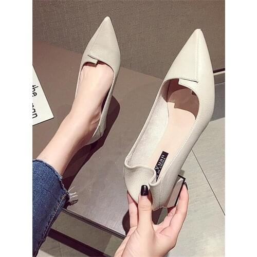 Womens shoes spring 2021 new fashion all-match pointed shallow mouth single shoes solid color temperament mid-heeled high heels