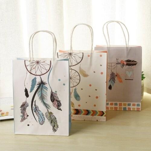 10pcs/lot 22x16x8cm Creative Dream Catcher Kraft Paper Bag With Handles Decoration DIY Multifunction Paper Gift Bag