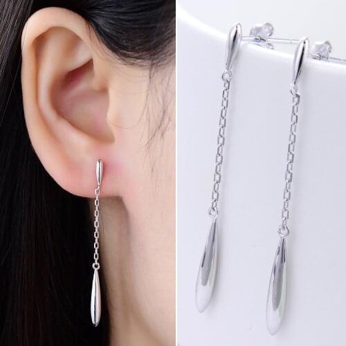 100% 925 Sterling Silver Not allergic Earrings For WomenFashion & Elegant long Tassel Water droplets chili Earrings free shippin