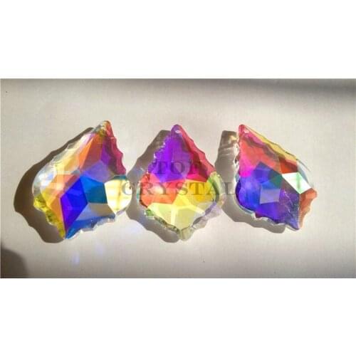 15Pcs 50mm AB Chandelier Crystals Prism Ornaments French Cut Baroque Leaf Free Shipping